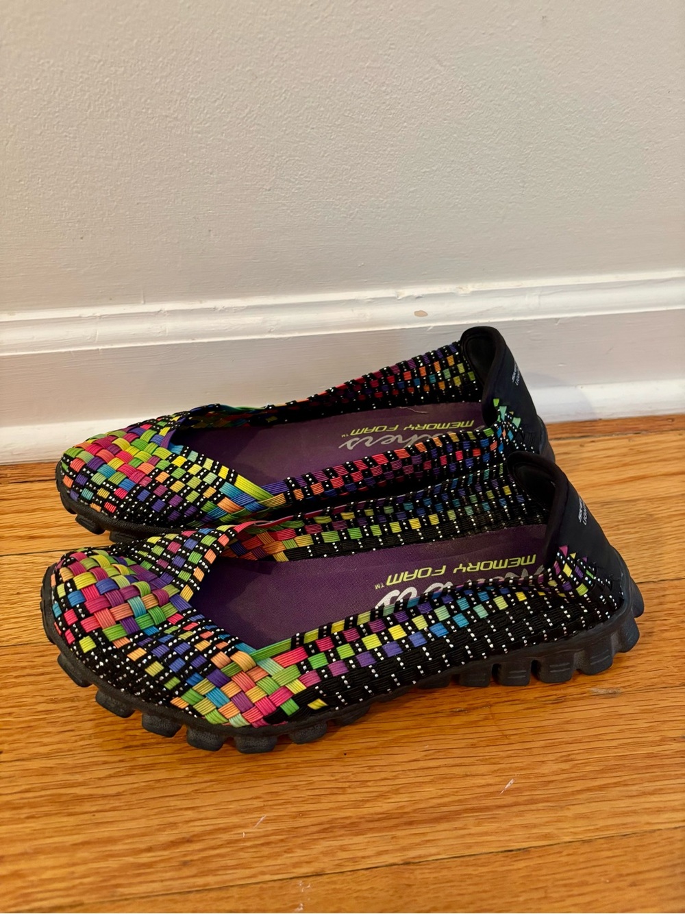 Skechers EZ Flex Memory Foam Woven Multi-Color Rainbow Slip-On Flat Shoes size 8